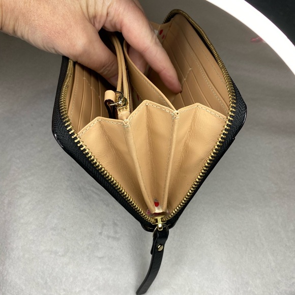 Kate Spade Black Leather Wallet Pink & Red Polka Dot Interior - Picture 6 of 10